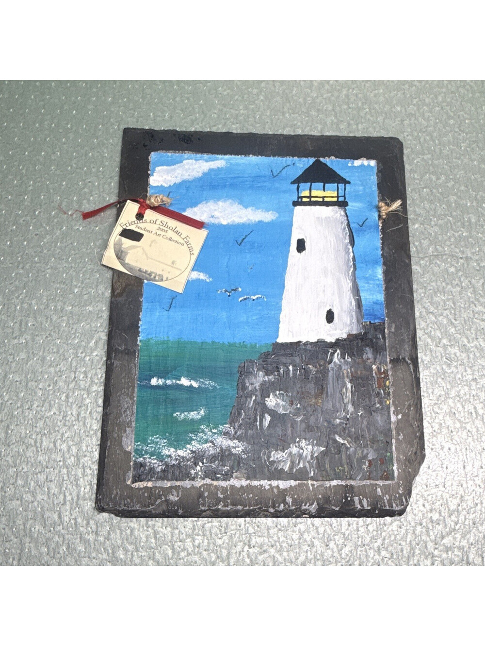 Hand Painted Lighthouse Slate Hanging Wall Plaque Nautical Seaside 10x7"